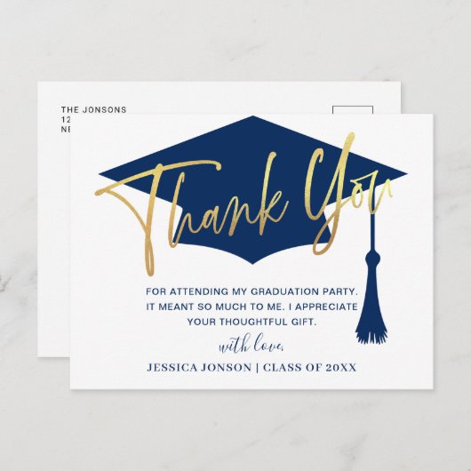 Modern Simple Minimalist Navy Afstuderen Hartelijk Briefkaart (Voorkant / Achterkant)