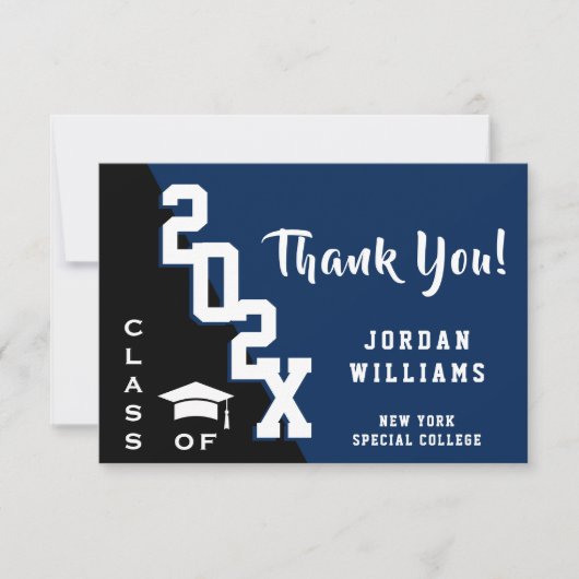 Modern Simple Minimalist Navy Blue Afstuderen Bedankkaart (Voorkant)