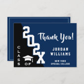 Modern Simple Minimalist Navy Blue Afstuderen Bedankkaart (Voorkant / Achterkant)