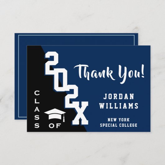 Modern Simple Minimalist Navy Blue Afstuderen Bedankkaart (Voorkant / Achterkant)