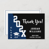 Modern Simple Minimalist Navy Blue Afstuderen Bedankkaart (Voorkant / Achterkant)
