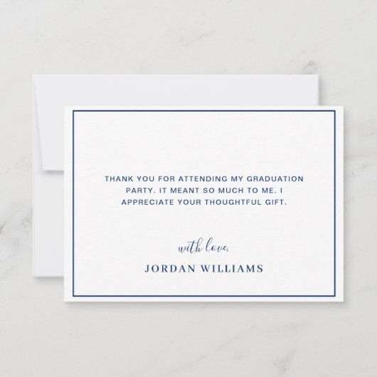 Modern Simple Minimalist Navy Blue Afstuderen Bedankkaart (Achterkant)