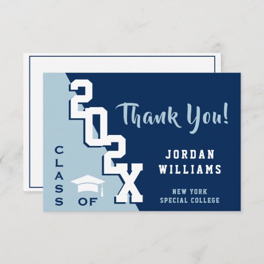 Modern Simple Minimalist Navy Blue Afstuderen Bedankkaart (Voorkant / Achterkant)