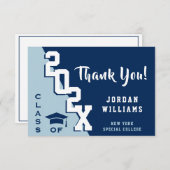 Modern Simple Minimalist Navy Blue Afstuderen Bedankkaart (Voorkant / Achterkant)