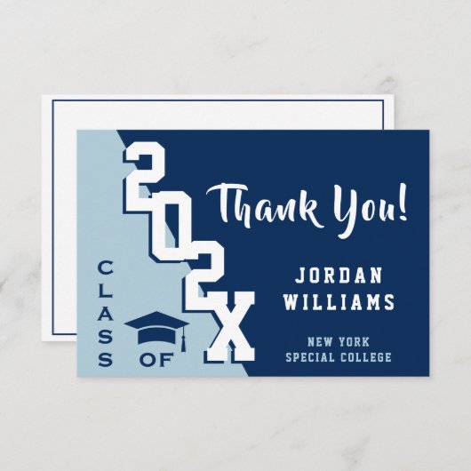 Modern Simple Minimalist Navy Blue Afstuderen Bedankkaart (Voorkant / Achterkant)