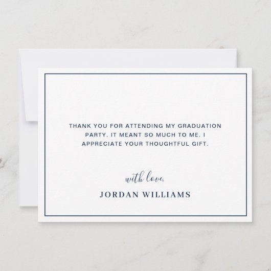 Modern Simple Minimalist Navy Blue Afstuderen Bedankkaart (Achterkant)