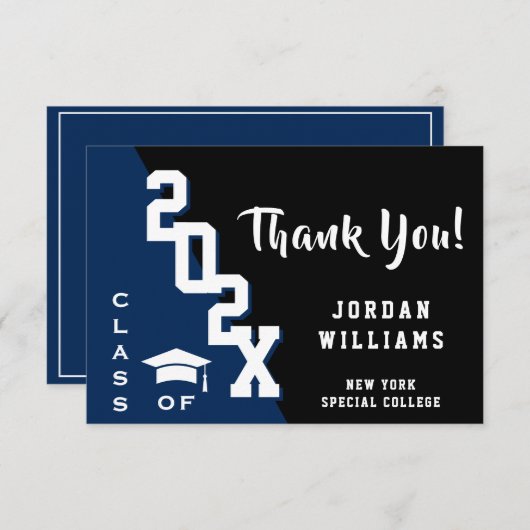 Modern Simple Minimalist Navy Blue Afstuderen Bedankkaart (Voorkant / Achterkant)