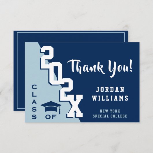 Modern Simple Minimalist Navy Blue Afstuderen Bedankkaart (Voorkant / Achterkant)