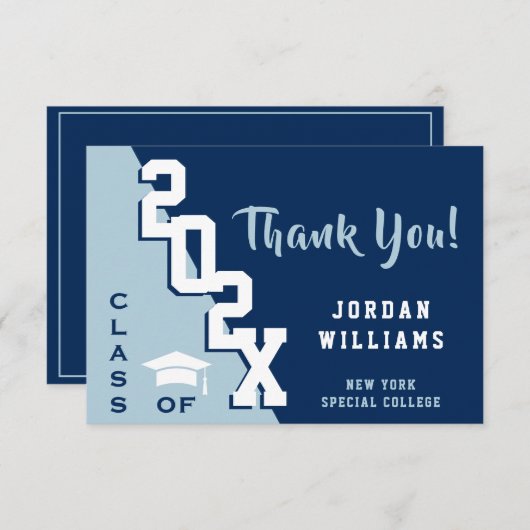 Modern Simple Minimalist Navy Blue Afstuderen Bedankkaart (Voorkant / Achterkant)