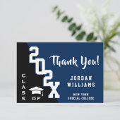 Modern Simple Minimalist Navy Blue Afstuderen Bedankkaart (Staand voorkant)