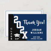 Modern Simple Minimalist Navy Blue Afstuderen Bedankkaart (Voorkant / Achterkant)