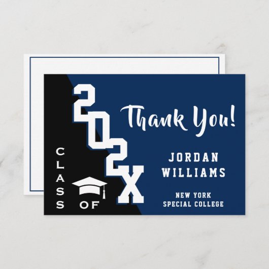 Modern Simple Minimalist Navy Blue Afstuderen Bedankkaart (Voorkant / Achterkant)
