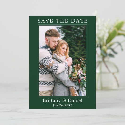 Modern Simple Minimalist Photo Green Save The Date (Staand voorkant)