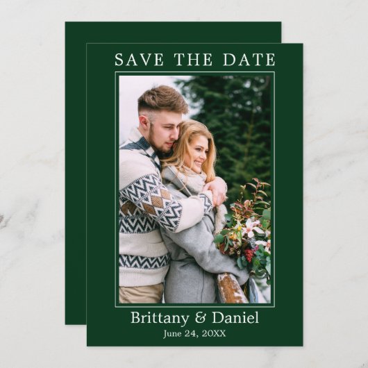 Modern Simple Minimalist Photo Green Save The Date (Voorkant / Achterkant)