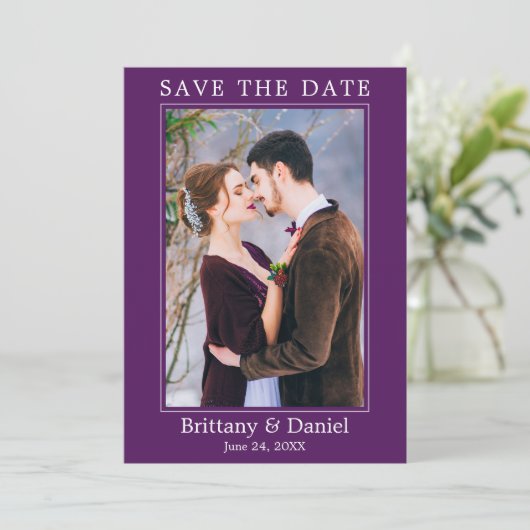 Modern Simple Minimalist Photo Paars Save The Date (Staand voorkant)