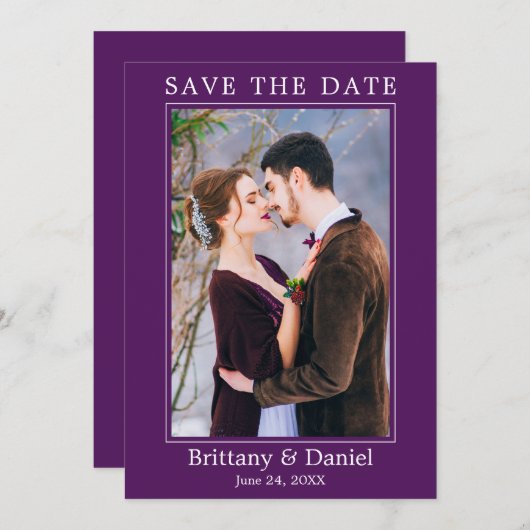 Modern Simple Minimalist Photo Paars Save The Date (Voorkant / Achterkant)