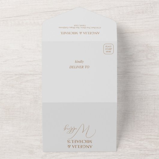 Modern Simple Minimalist Photo Wedding All In One Uitnodiging (Buitenkant)