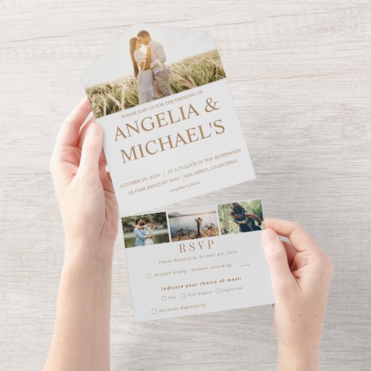 Modern Simple Minimalist Photo Wedding All In One Uitnodiging (Afscheurbaar)