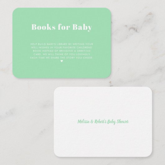 Modern Simple Mint Green Books voor Baby Informatiekaartje (Voorkant / Achterkant)