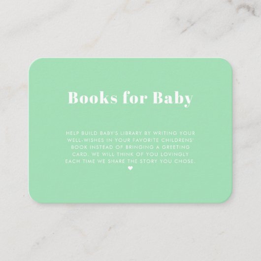 Modern Simple Mint Green Books voor Baby Informatiekaartje (Voorkant)