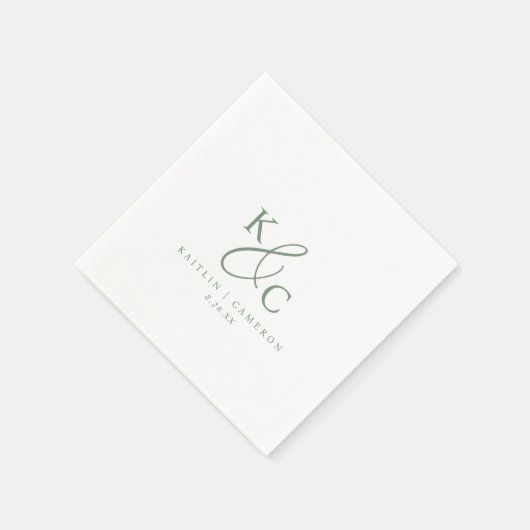 Modern Simple Monogram Sage Green Wedding Servet (Hoek)