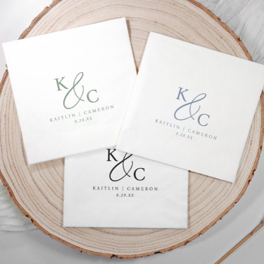 Modern Simple Monogram Sage Green Wedding Servet