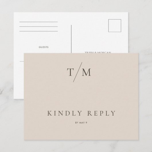 Modern Simple Monogram Sand Mix Match Wedding RSVP Briefkaart (Voorkant / Achterkant)