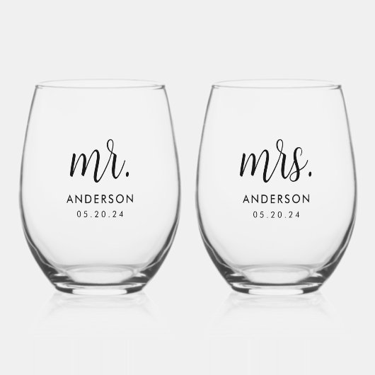Modern Simple Mr en Mrs Pas getrouwd Gift Wijnglas Zonder Voet (Voorkant)
