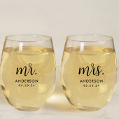 Modern Simple Mr en Mrs Pas getrouwd Gift Wijnglas Zonder Voet