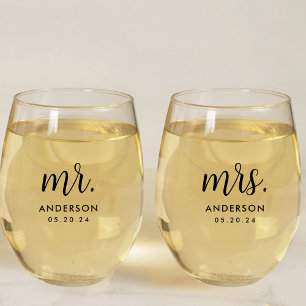 Modern Simple Mr en Mrs Pas getrouwd Gift Wijnglas Zonder Voet