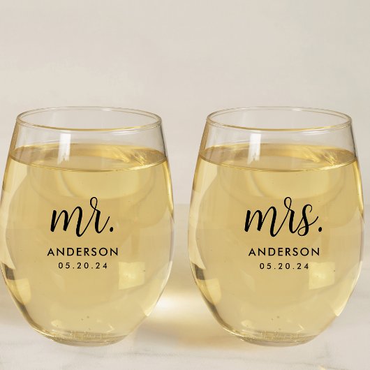 Modern Simple Mr en Mrs Pas getrouwd Gift Wijnglas Zonder Voet