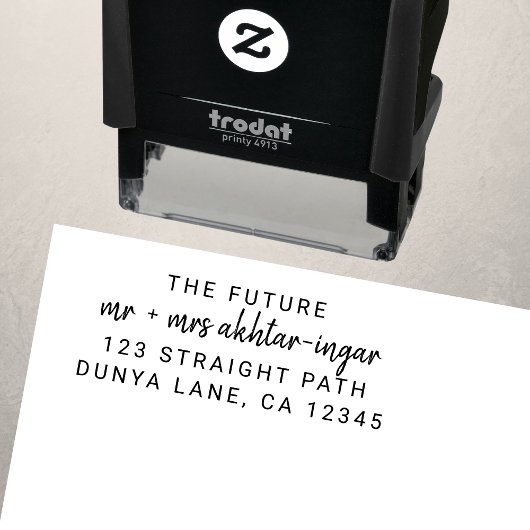 Modern Simple Mr & Mrs Script Naam Retouradres Zelfinktende Stempel