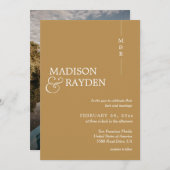 Modern Simple Mustard Monogram Photo Weddenschap Kaart (Voorkant / Achterkant)