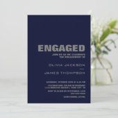 Modern Simple Navy Blue and Grey Engagement Party Kaart (Staand voorkant)