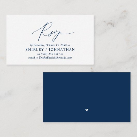Modern Simple Navy Blue Calligraphy, Wedding RSVP Informatiekaartje (Voorkant / Achterkant)