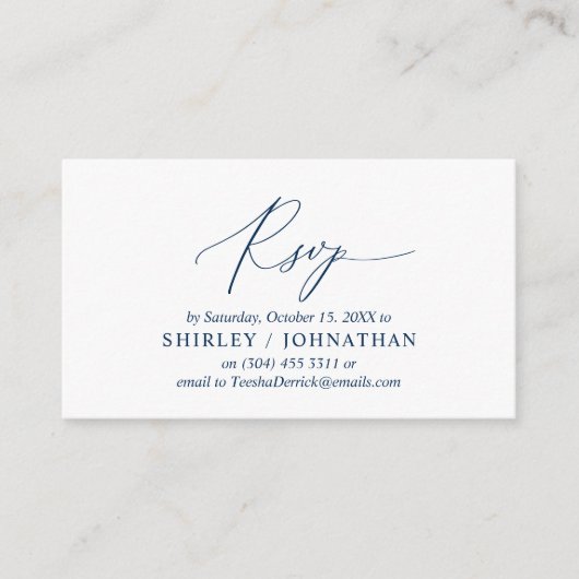 Modern Simple Navy Blue Calligraphy, Wedding RSVP Informatiekaartje (Voorkant)