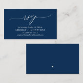 Modern Simple Navy Blue Calligraphy, Wedding RSVP Informatiekaartje (Voorkant / Achterkant)