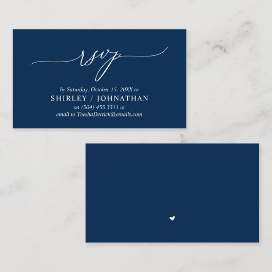 Modern Simple Navy Blue Calligraphy, Wedding RSVP Informatiekaartje (Voorkant / Achterkant)