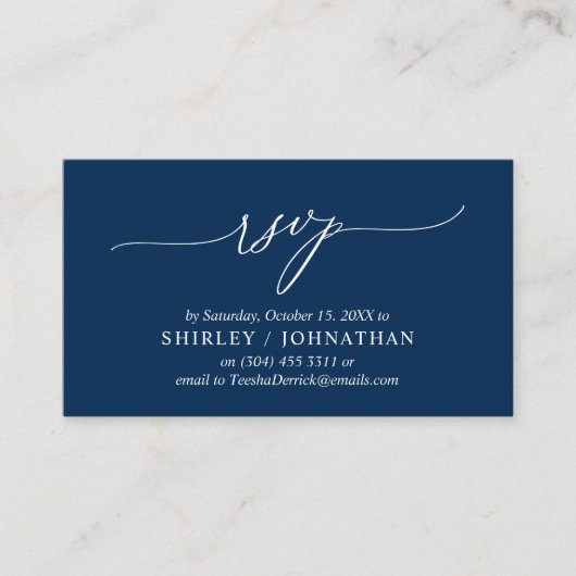 Modern Simple Navy Blue Calligraphy, Wedding RSVP Informatiekaartje (Voorkant)