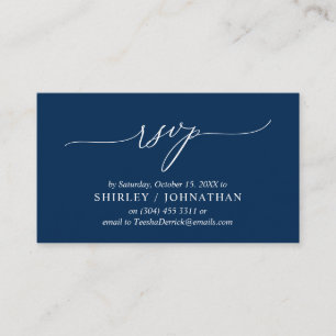 Modern Simple Navy Blue Calligraphy, Wedding RSVP Informatiekaartje