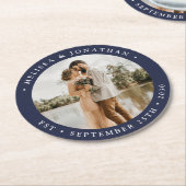 Modern Simple Navy Blue Custom Photo Wedding Ronde Kartonnen Onderzetter (Gebogen)