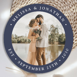 Modern Simple Navy Blue Custom Photo Wedding Ronde Kartonnen Onderzetter