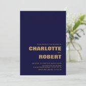 Modern Simple Navy Blue en Gold Wedding Kaart (Staand voorkant)