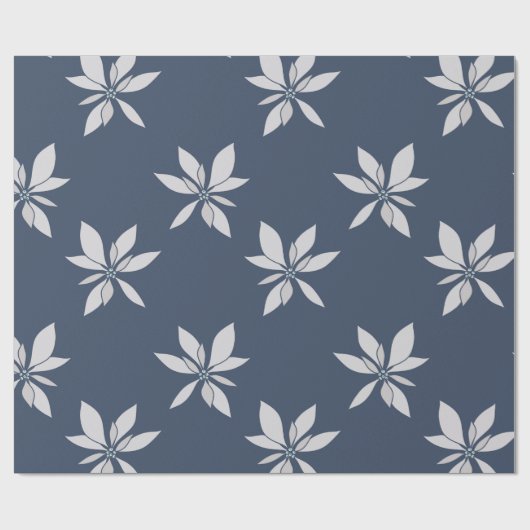 Modern Simple Navy Blue Floral Pattern Cadeaupapier (Vlak)