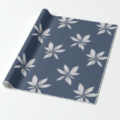 Modern Simple Navy Blue Floral Pattern Cadeaupapier (Uitgerold)
