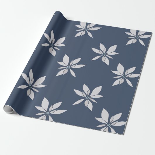 Modern Simple Navy Blue Floral Pattern Cadeaupapier (Uitgerold)