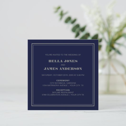 Modern Simple Navy Blue Gray Wedding Kaart (Staand voorkant)