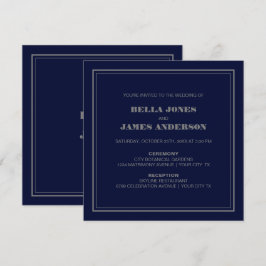 Modern Simple Navy Blue Gray Wedding Kaart