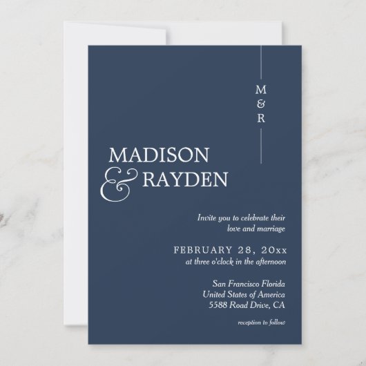 Modern Simple Navy Blue Monogram Photo Weddenschap Kaart (Voorkant)
