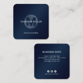 Modern Simple Navy Blue Monogram Professional Vierkante Visitekaartje (Voorkant / Achterkant)